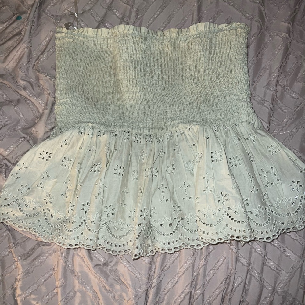 Light Green Strapless Eyelet Top